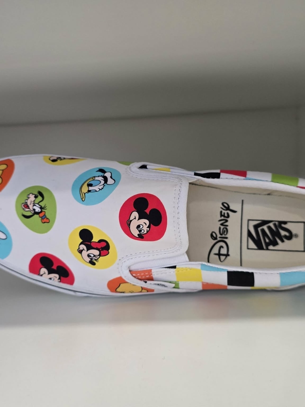 Mens VANS Classic Slip-On in White with Multi-Color Disney Icons